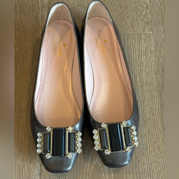 kate spade Shoes - kate spade Black Crystal-Embellished Square-Toe Flats 060